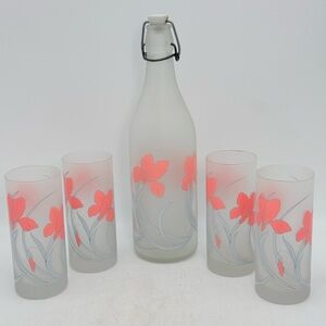 Vintage Cerve Italy Decanter Set | Frosted Glass Iris | 4 Highball Glasses